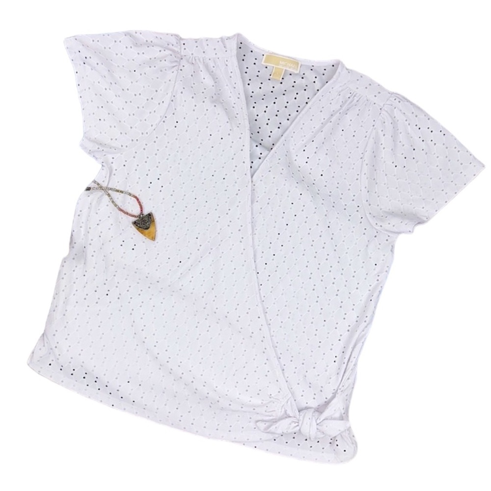 Michael MK Large white wrap top embroidered woman’s size large